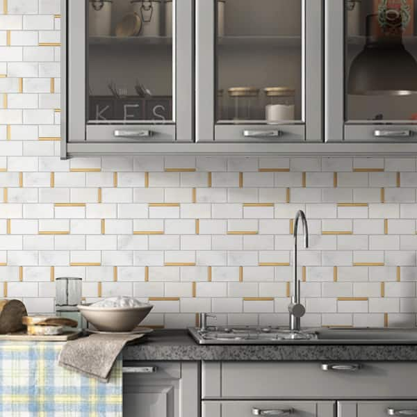 Folkeskole Sikker Smil TileGen. Natural Bianco 2" x 4" Subway Metal and Marble Mosaic Tile in  Gold/White Wall Tile (10 sheets/9.7sqft.) - Overstock - 32168539