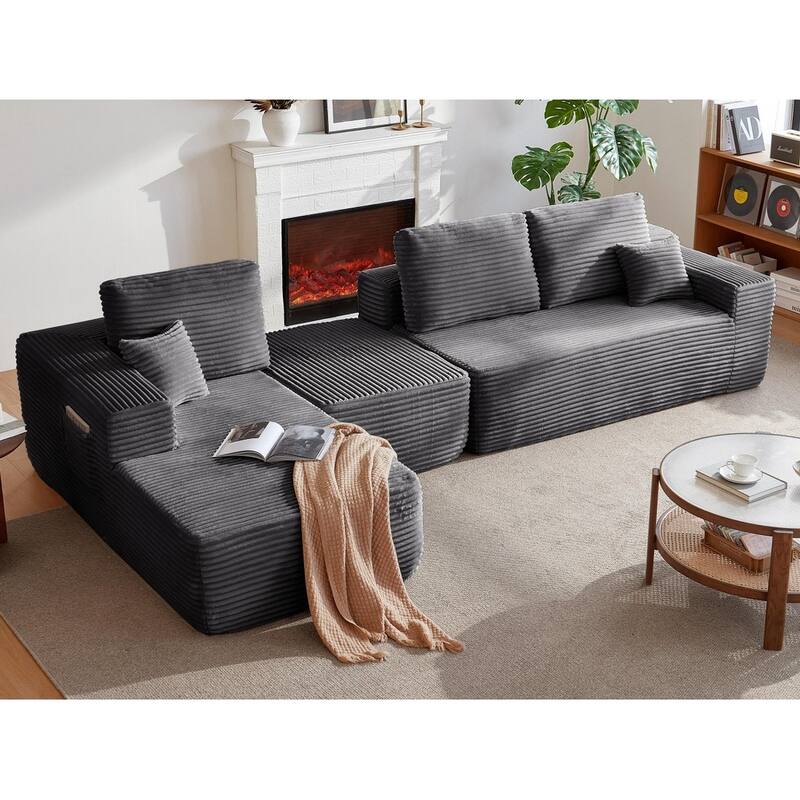104'' L-Shaped Modern Modular Sectional Sofa with Moveable Ottoman