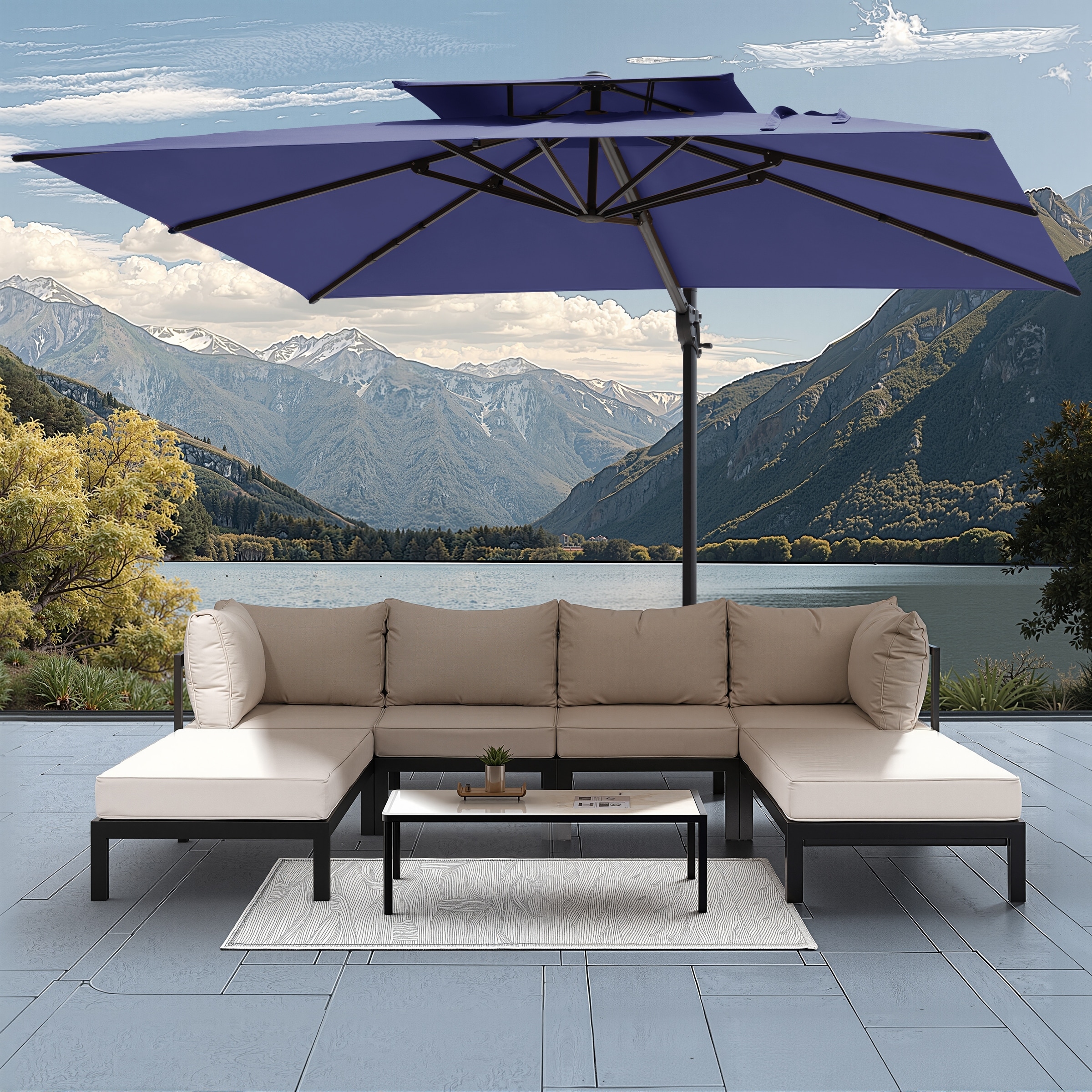 Outdoor 9x11FT Patio Dual Top Cantilever Offset Umbrella
