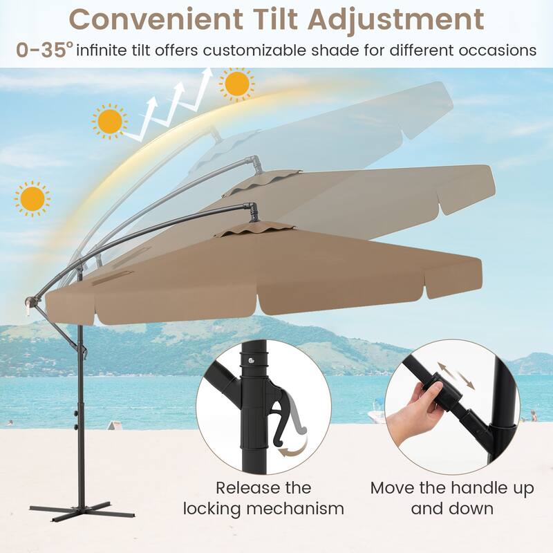 Gymax 10FT Offset Hanging Umbrella Patio Cantilever Umbrella w/ Easy