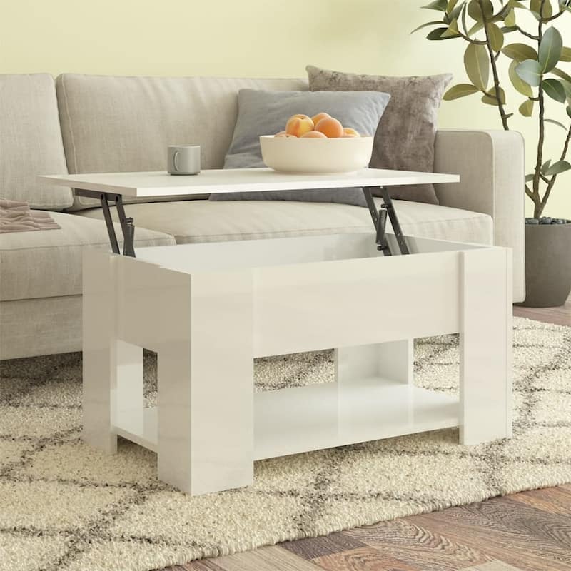 vidaXL Coffee Table Lift Top End Table Accent Side Sofa Table Engineered Wood - 31.1" x 19.3" x 16.1" - High gloss white
