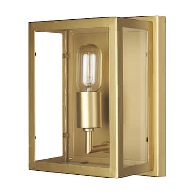 Cairn Brushed Gold Metal w/ Glass 1-Light Wall Sconce - 7.9L x 5.1W x 10.6H