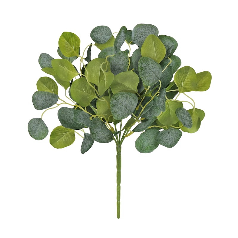 Set of 2 Frosted Green Artificial Silver Dollar Eucalyptus Leaf Stem Plant Greenery Foliage Bush 15in - Frosted Green - 15" L x 10" W x 10" DP