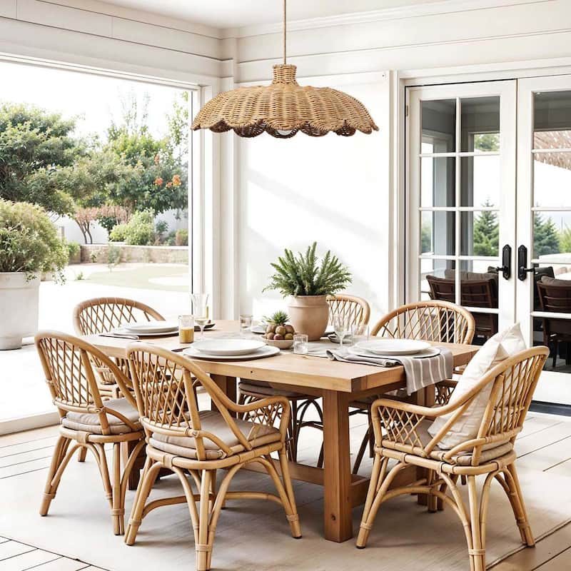 Aurelia Outdoor Rattan Pendant Light - Brown Large Dome 1-Light Handwoven Light Fixture For Modern, Boho or Tropical Room Decor