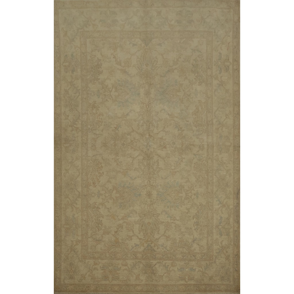 Hand Knotted Oriental 100% Wool Carpet Transitional All-Over Beige & Ivories Oushak Area Rug - 6' 8'' X 4' 11''