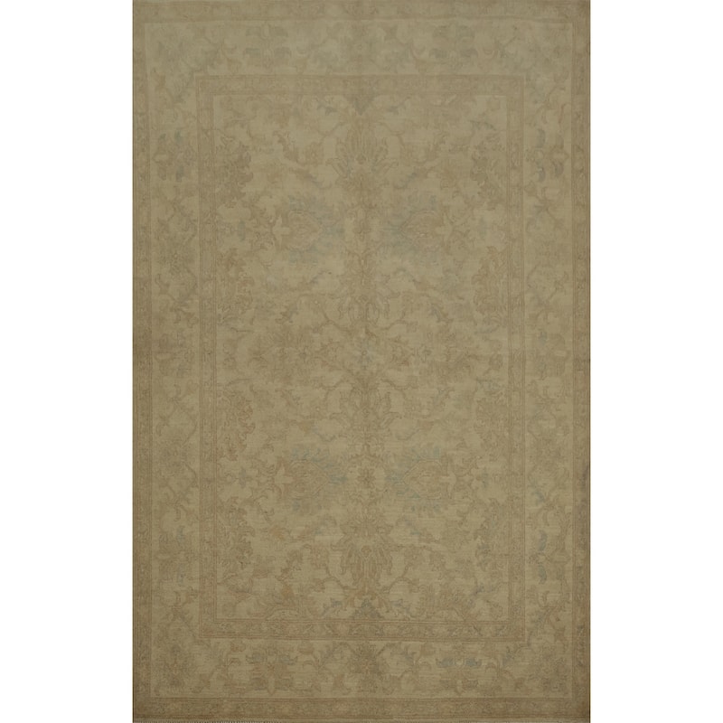 Hand Knotted Oriental 100% Wool Carpet Transitional All-Over Beige & Ivories Oushak Area Rug - 6' 8'' X 4' 11''