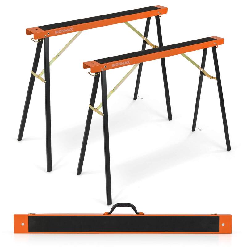 Ironmax 2-Pack Folding Sawhorses with Pre-Drilled Holes & Non-slip - See Details - Black + Orange