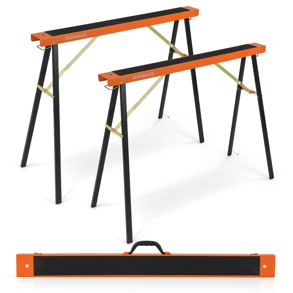 Ironmax 2-Pack Folding Sawhorses with Pre-Drilled Holes & Non-slip - See Details
