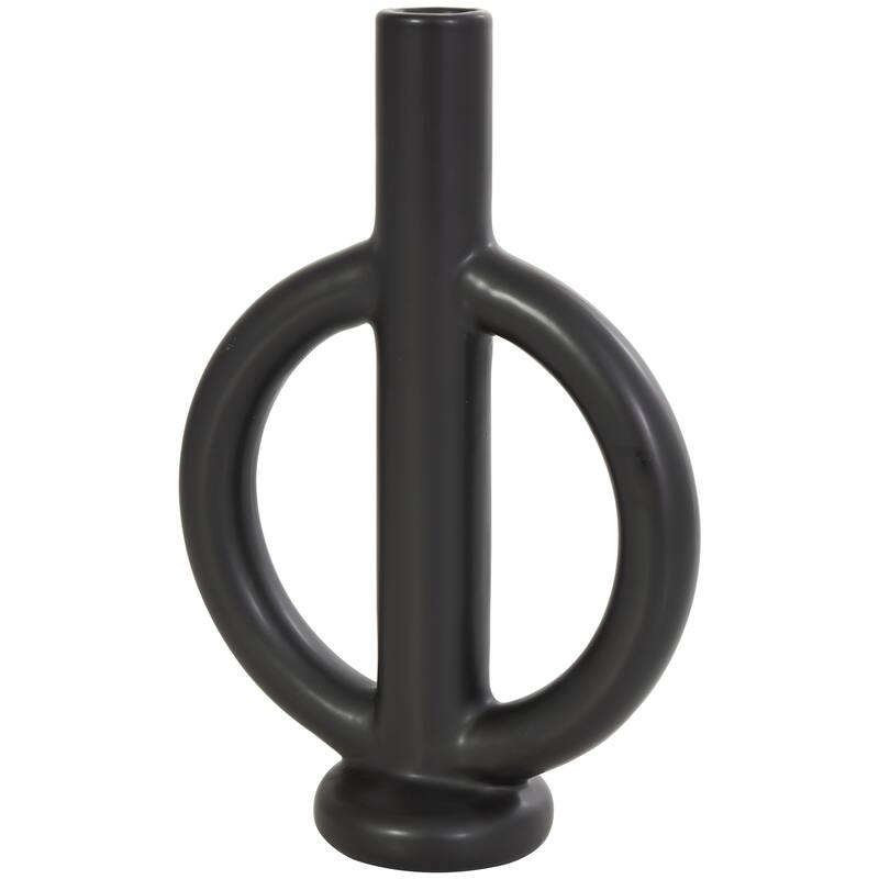 CosmoLiving by Cosmopolitan Black Ceramic Ring Geometric Candle Holder (Set of 2)