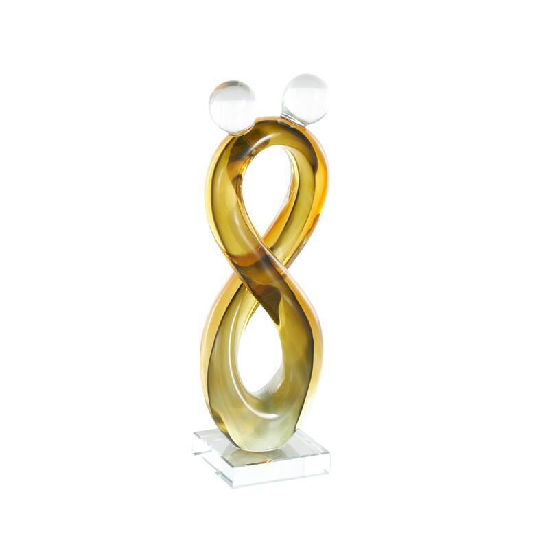 Orange Glass Infinity Abstract Decorative Sculpture with 2 Small Orbs