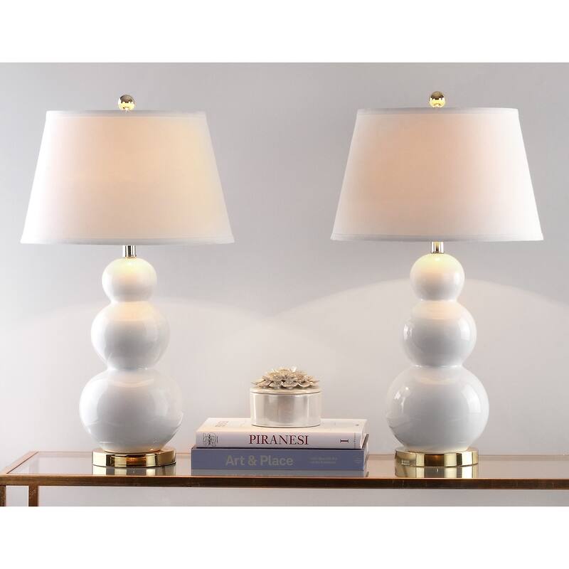 SAFAVIEH Lighting 27-inch Amy Triple Gourd White Table Lamp (Set of 2) - 16"x16"x28"