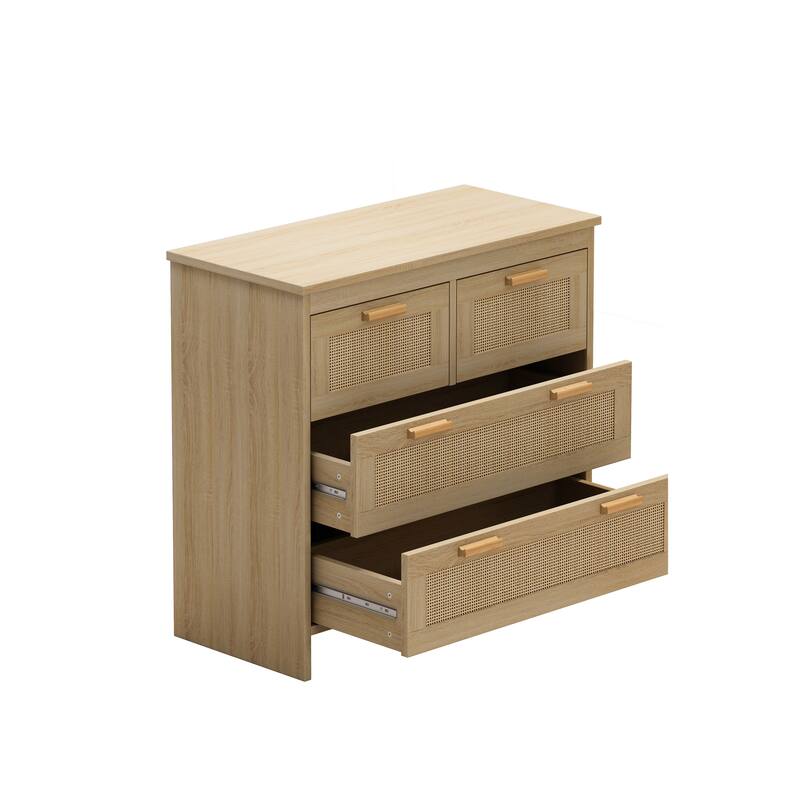Roomfitters 4-Drawer Rattan Cabinet for Bedroom, Living Room, Dining Room, Hallways - Easy Assembly