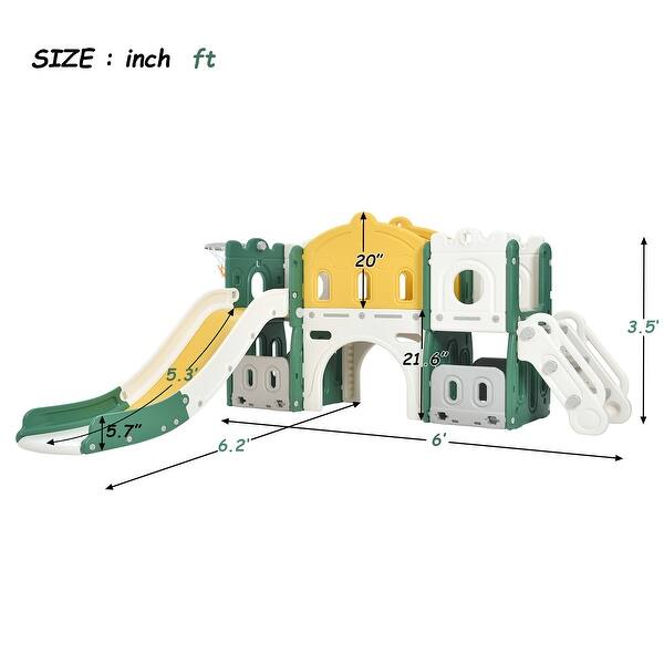 dimension image slide 1 of 2, Kids Freestanding Slide Climber Play House for Indoor Outdoor Playground Activity - 6”L x 6.2”W x 3.5”H