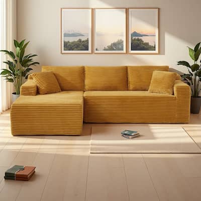 103.2" Corduroy L-Shaped Cloud Sectional Sofa with Deep Seats and No Assembly Required Modular Sleeper