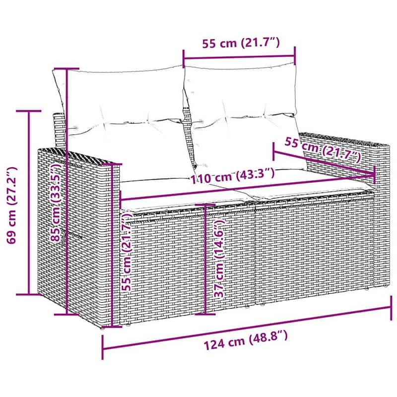 vidaXL Garden Sofa Set - 24.4 x 33.5 x 27.2