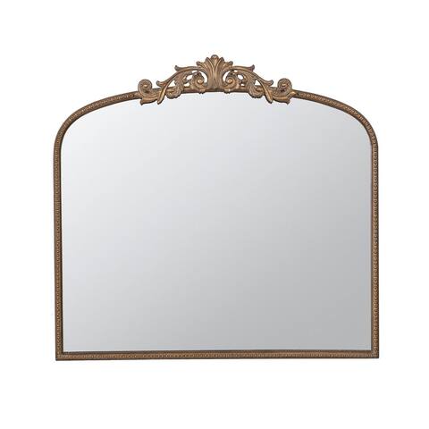 Kea 41 Inch Wall Mirror, Gold Curved Arched Metal Frame, Baroque Design