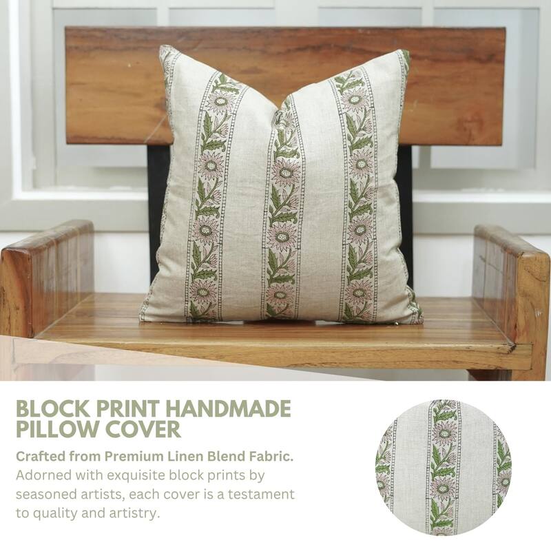 Fabdivine Linen Pink Fall or Home Decor Floral Cushion Cover, Khushi