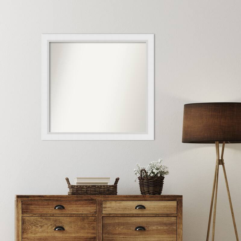 Blanco White Framed Non-Beveled Custom Wall Mirror, Bathroom Vanity Mirror