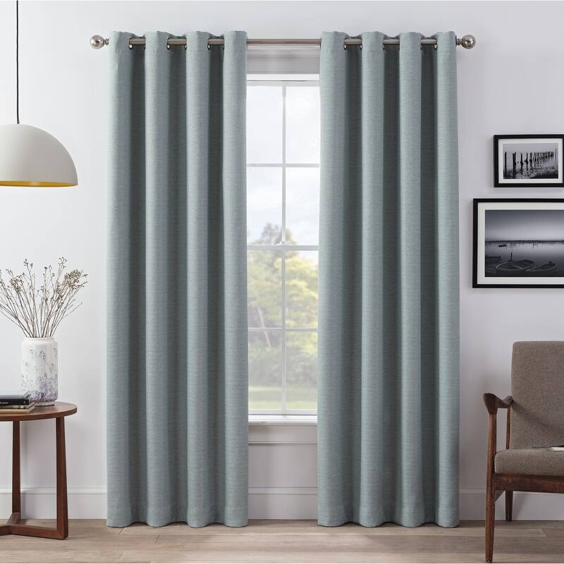 Eclipse Wyckoff Blackout Thermaweave, Grommet Window Curtain Panel Pair, 2 Panels - 84 Inches - Spa