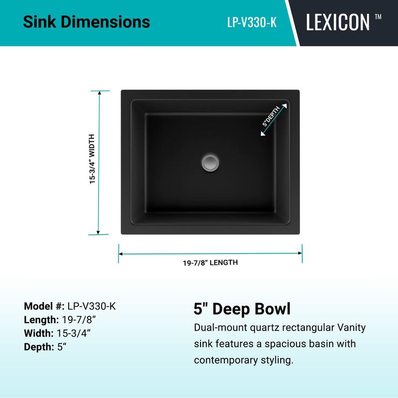 Lexicon Platinum V330 Quartz Composite Rectangle Vanity Sink - Galaxy Black