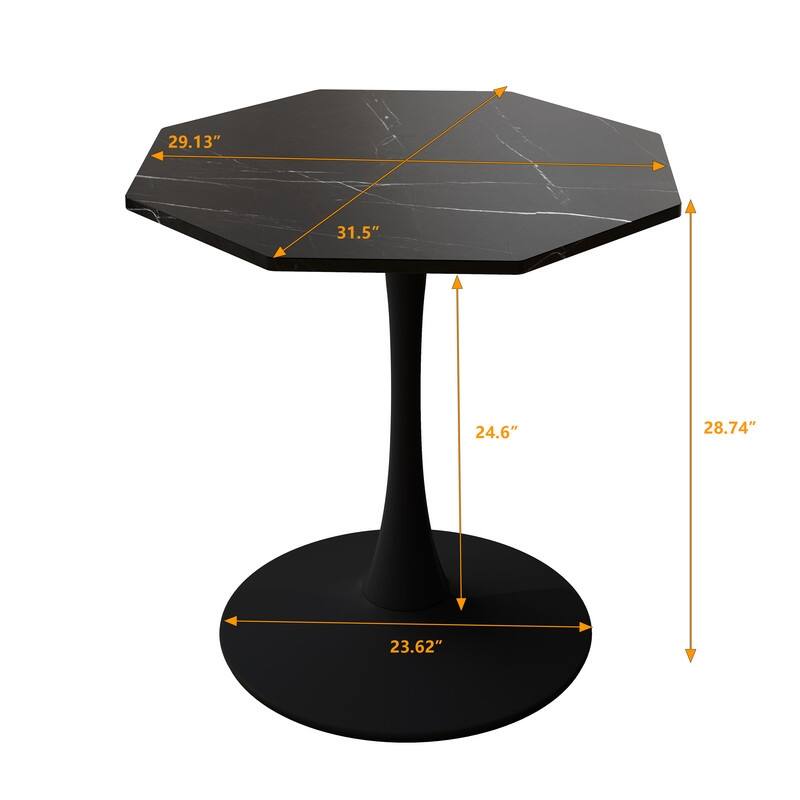 31.5" Modern Octagonal Coffee Table - Printed Black Marble Top & Metal Base