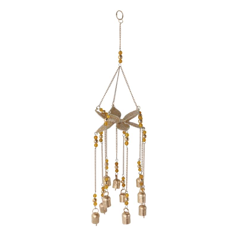 Metal Beaded Mosaic 3D Flower Wind Chime Home Garden Decor - 25" Gold - 6" x 6" x 25"