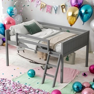 Full Size Low Loft Bed with Convertible Ladder and Safety Guaranteed