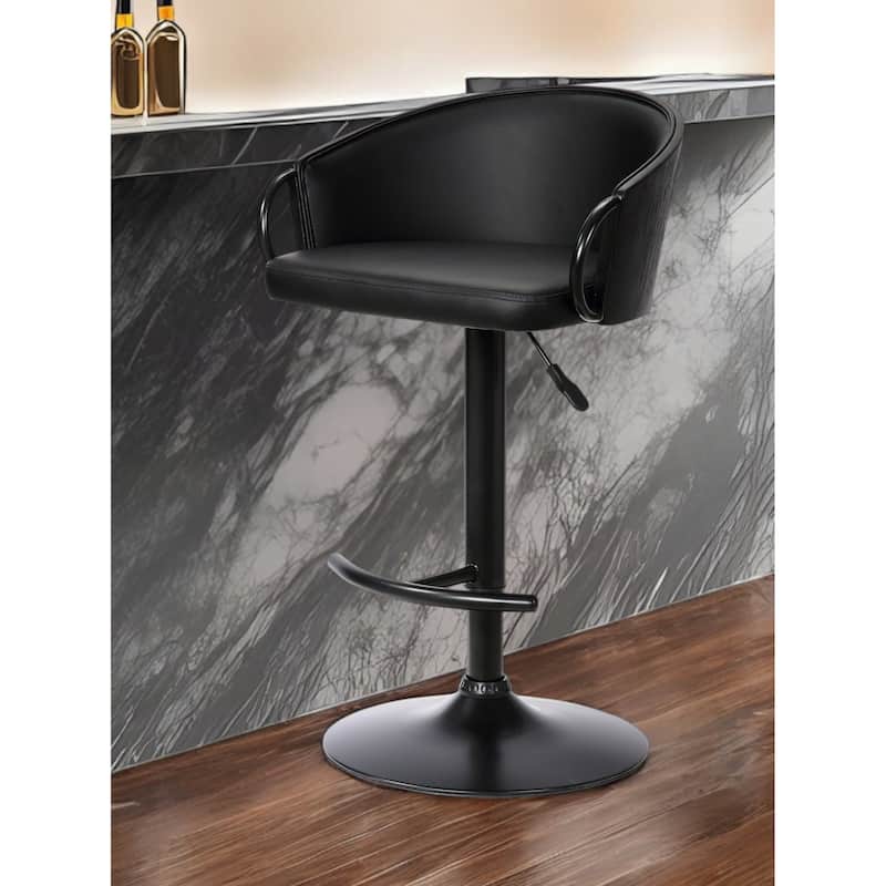 HomeRoots Black Faux Leather and Iron Low Back Adjustable Height Swivel Bar Chair - Adjustable - Black - Single
