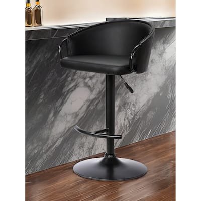 HomeRoots Black Faux Leather and Iron Low Back Adjustable Height Swivel Bar Chair
