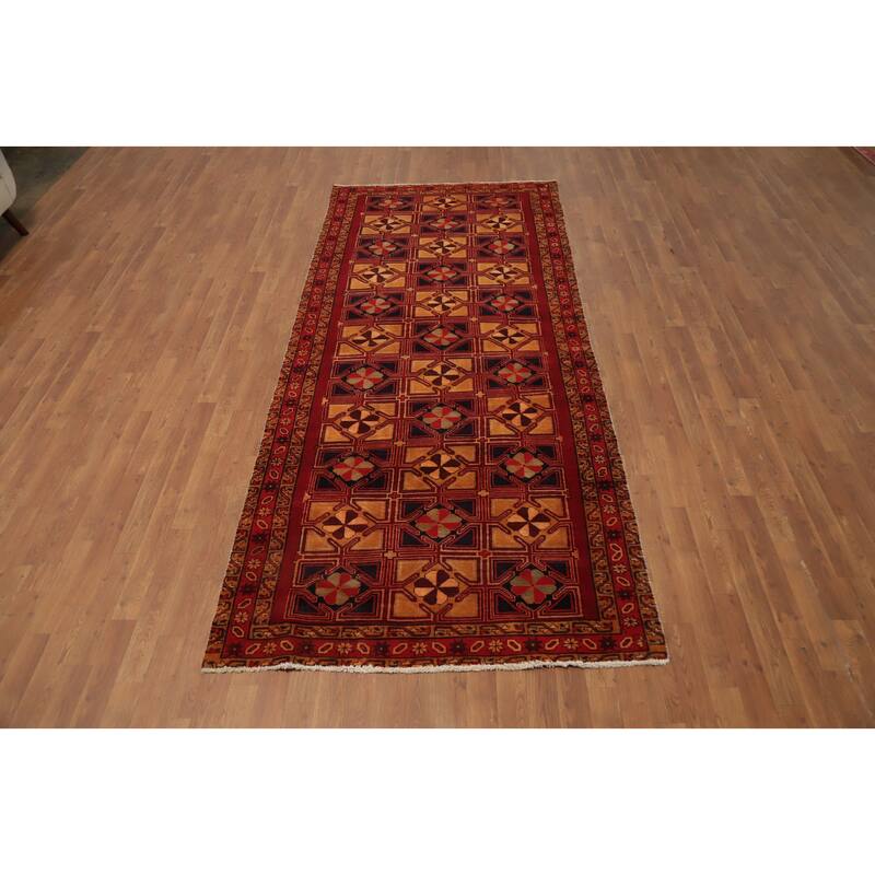 Hand Knotted Oriental 100% Wool Carpet Traditional Geometric Oranges & Rust Ardebil Runner Rug - 10' 2'' X 4' 4''