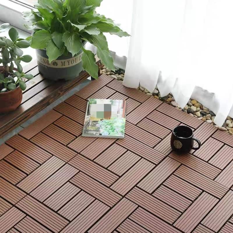 Wood Plastic Composite Deck Tiles Set of 20pcs, Composite Decking Resist Rust, Patio Flooring Outdoor Waterproof,12x12in