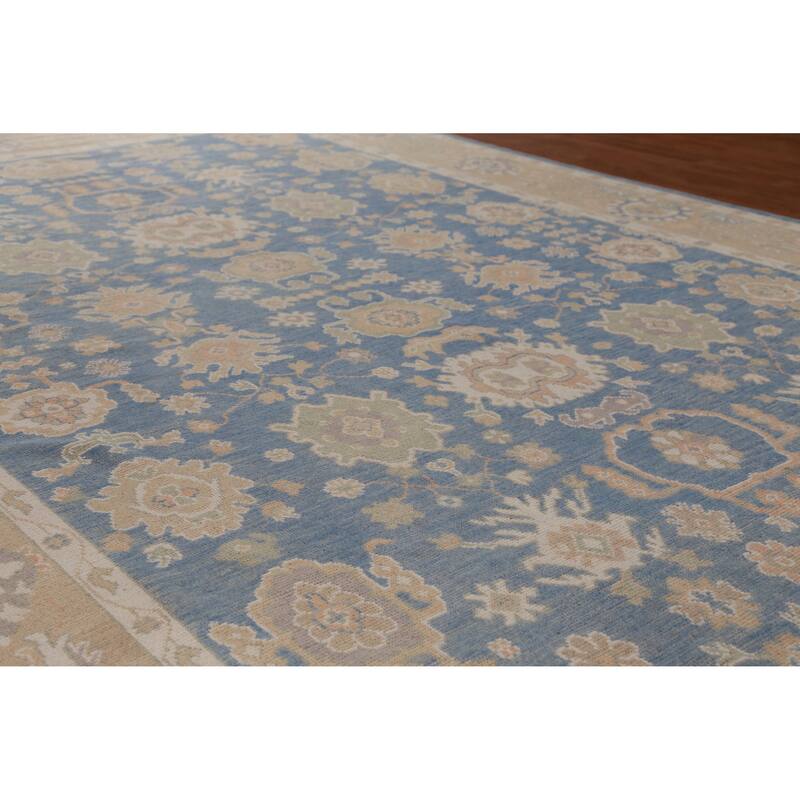 Hand Knotted Oriental 100% Wool Carpet Transitional All-Over Navy Blue & Blues Oushak Area Rug - 14' 8'' X 9' 8''