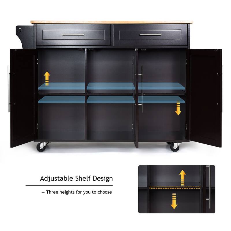 Costway Kitchen Island Trolley Cart Wood Top Rolling Storage Cabinet