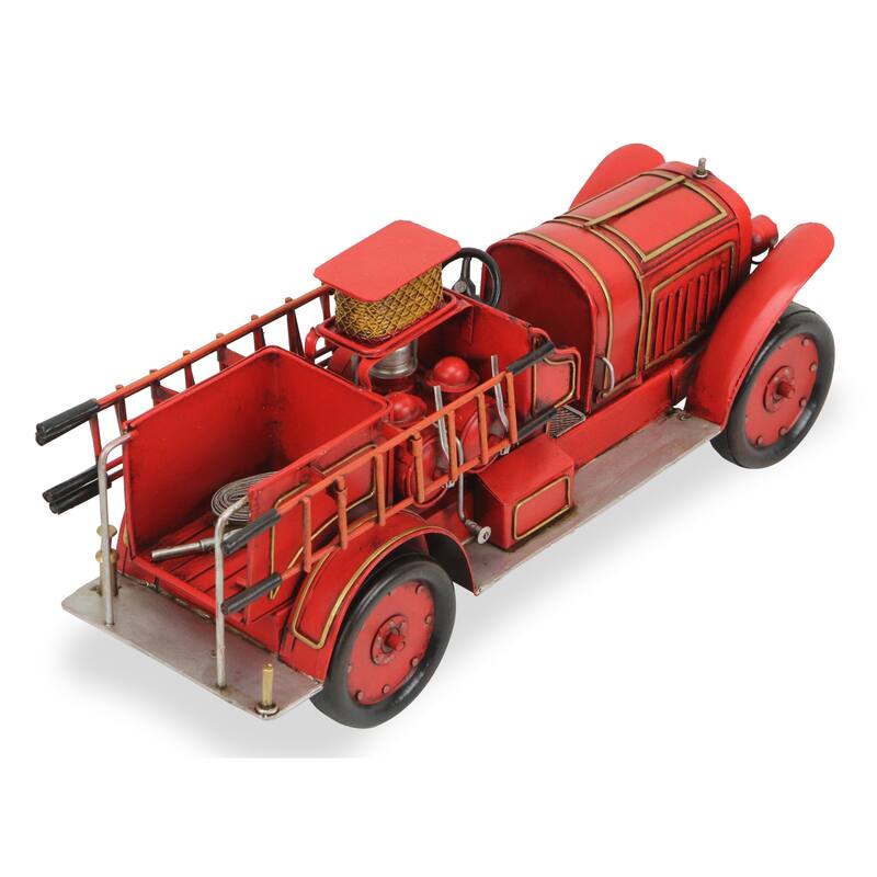HomeRoots 7" Red and Gold Metal Hand Painted 1923 style fire truck Model Car - 15' X '6.5' X '4.5