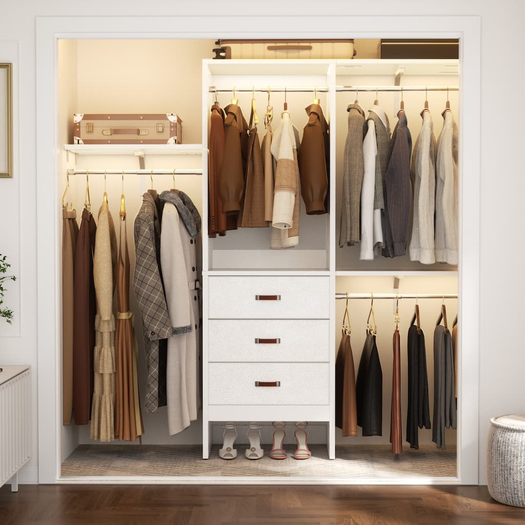 4FT Kid's Closet System with Fabric Drawers, DIY Closet Organizer with Adjustable Hanging Rods