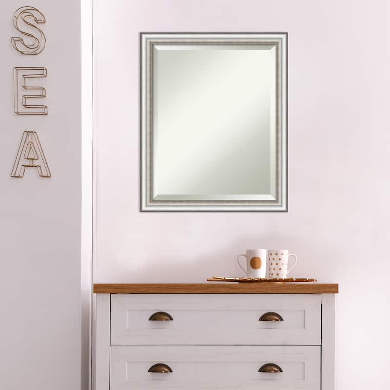 Beveled Bathroom Wall Mirror - Salon Silver Narrow Frame - Salon Silver Narrow