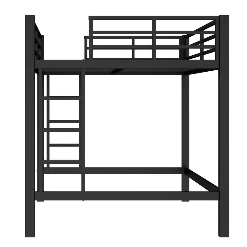 Full Size Metal Loft Bed Frame with Ladders and Guardrails