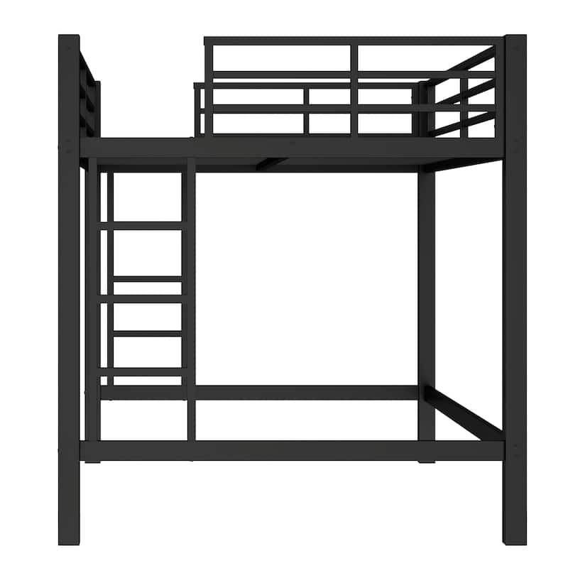 Roomfitters Metal Loft Bed with Dual Ladders, High Sleeper Frame with Under Bed Storage Space, Black