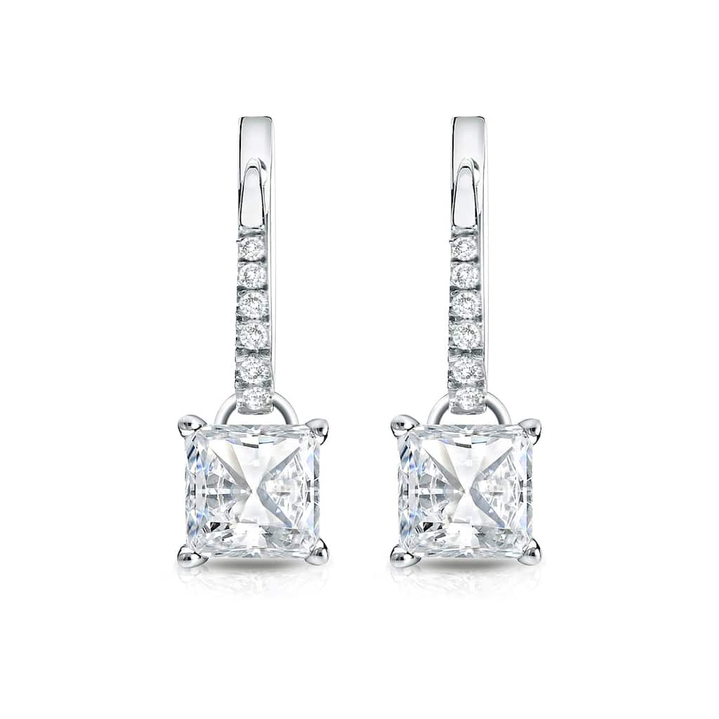 Auriya 14k Gold 3/4ct TDW Princess Cut Diamond Dangle Earrings by Auriya (H-I, SI1-SI2)