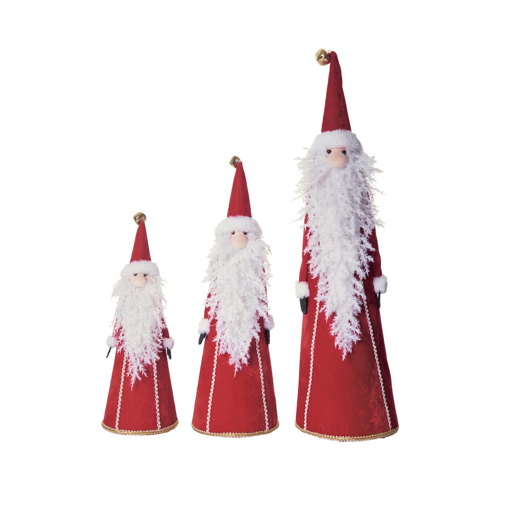 Transpac Fabric 23.5 in. Multicolor Christmas Plush Cottage Cone Santa Set of 3