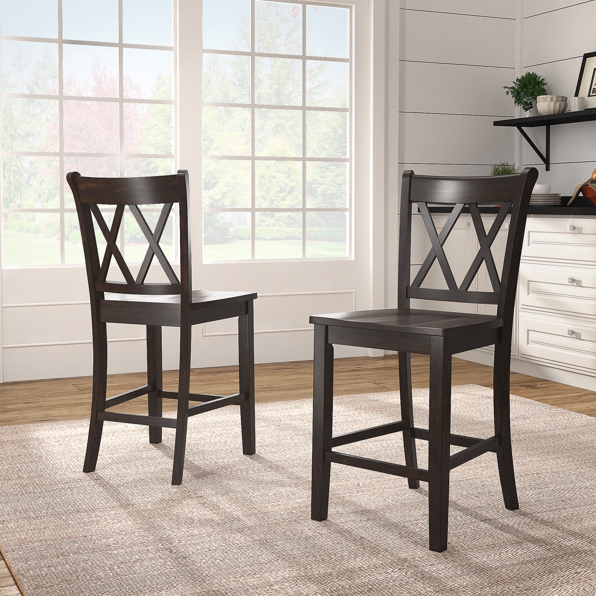 Ronda Double X-Back Counter Height Chairs (Set of 2) - Overstock - 40266128