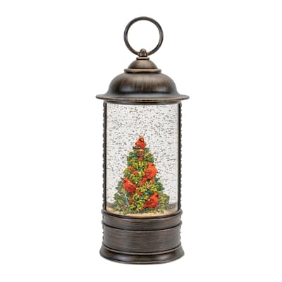 LED Lighted Cardinals in Tree Snow Globe Christmas Lantern - 9.75"