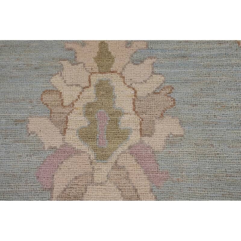 Light Blue Oushak Area Rug Hand-Knotted Vegetable Dye Wool Carpet - 9'1"x 12'2"