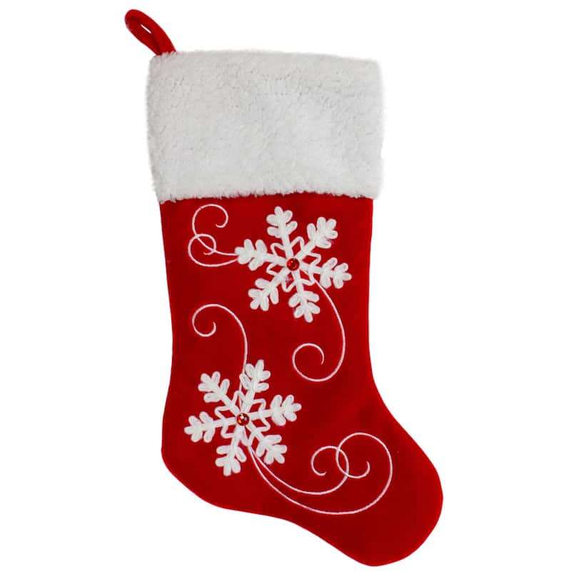 20.5-Inch Red and White Velvet With White Snowflake Christmas Stocking - 20.5"