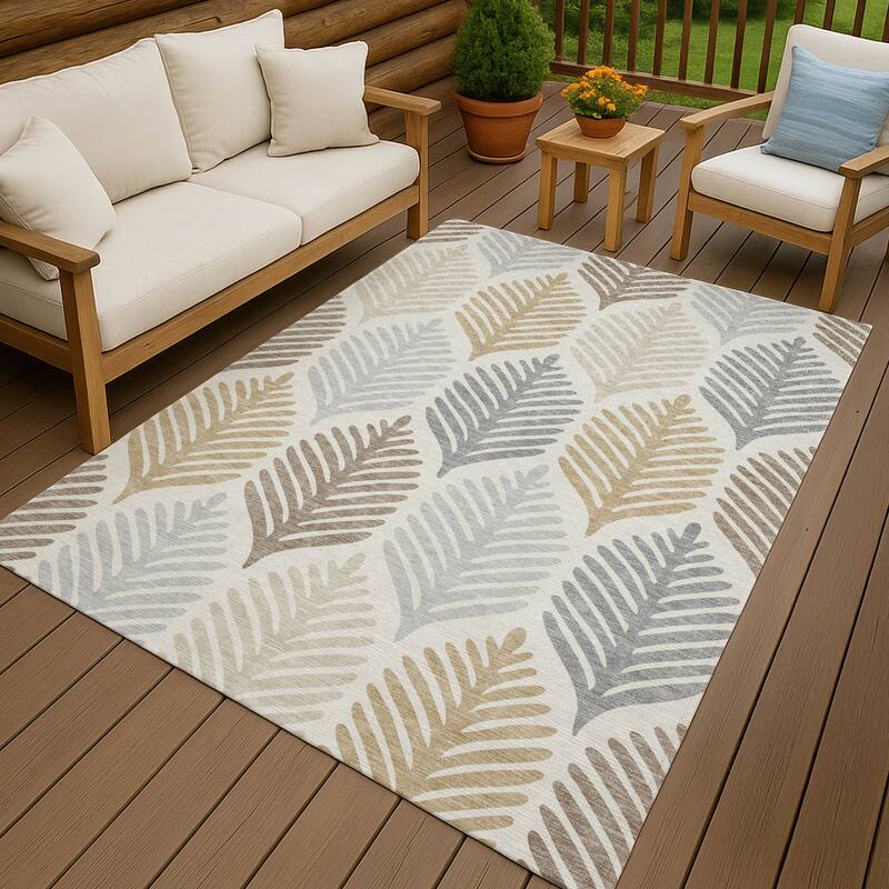 Machine Washable Indoor/ Outdoor Modern Fern Chantille Rug