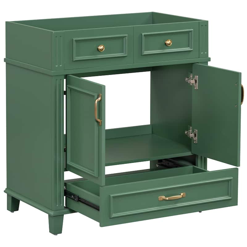 30'' Bathroom Vanity without Top,Solid Wood Frame Bathroom Storage Cabinet with Soft Closing Doors - Green