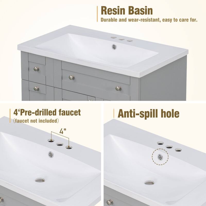 30" Bathroom Vanity with Single Sink, Bathroom Cabinet Set with Sink Combo, Wood Storage Bathroom Vanities with Undermount Sink