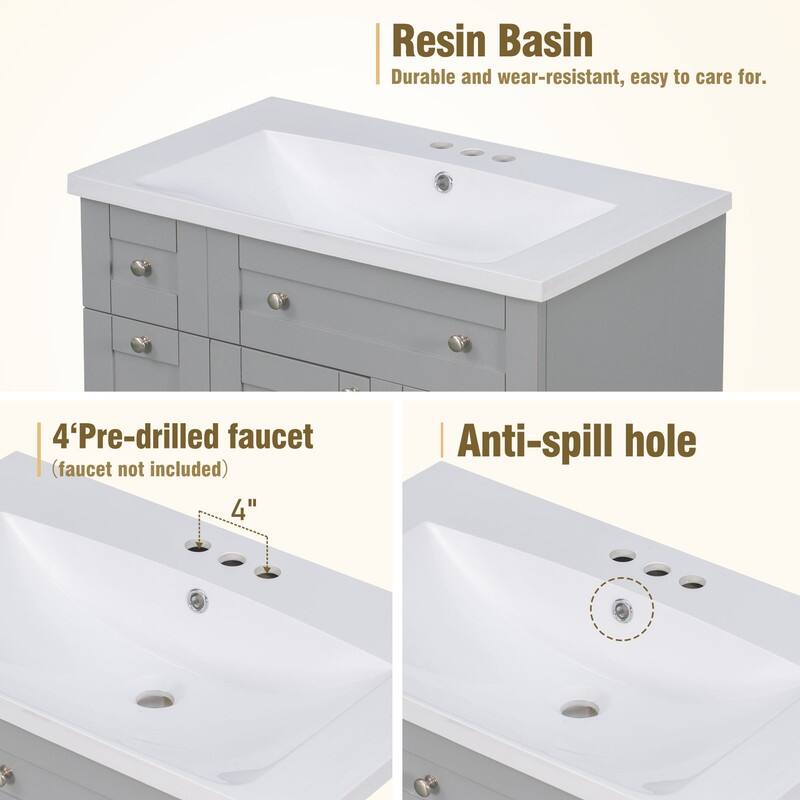 Single Sink 30" Bathroom Vanity with Combo Cabinet and Storage