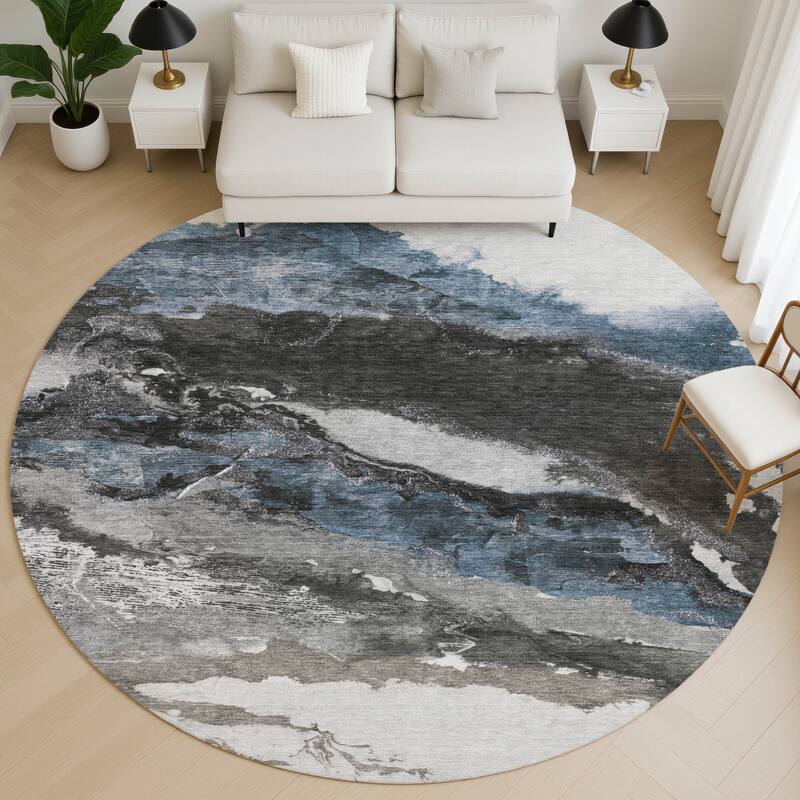 Premium Washable Super Soft Abstract Ranier Mayfield Rug - Pewter - 8' x 8'
