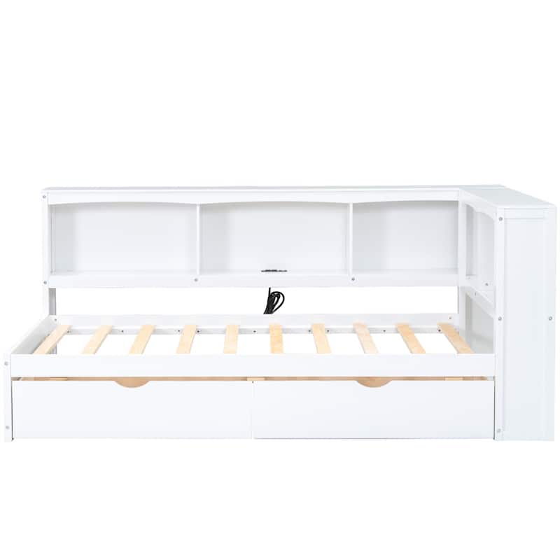 Twin Size Daybed w/Two Storage Drawers,Storage Cabinets and USB Ports